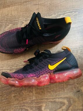 Nike Flyknit Running Shoes - Black, Pink & Yellow Accents